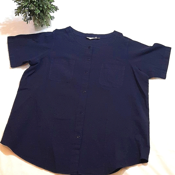 Woman Within Tops - WOMAN WITHIN sz 18/20 Navy Blue Short Sleeve Button Up Top